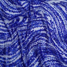 Minerva Core Range Blue Beaded Embroidered Tulle Lace Fabric for Bridal, Dressmaking, 137cm / 53" Wide - per metre
