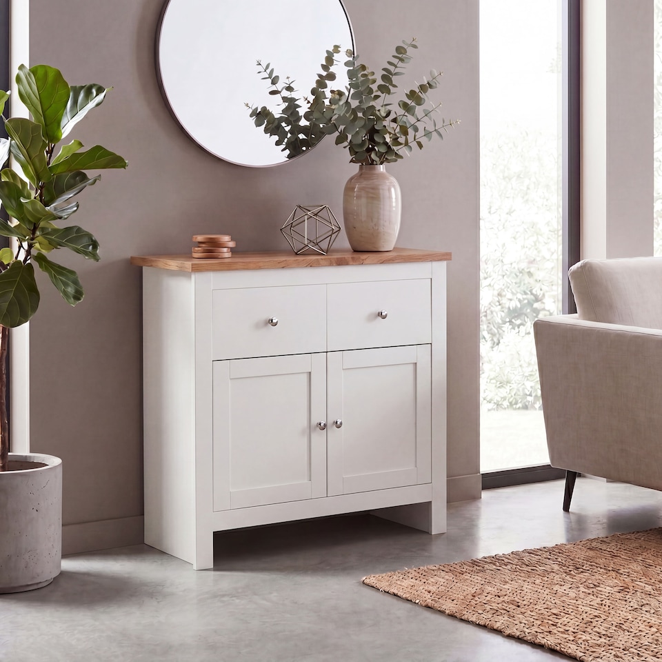 image 1 of Vida Designs Arlington 2 Drawer 2 Door Sideboard Shaker Buffet Cabinet Storage, White & Oak | White | White & Oak | 1