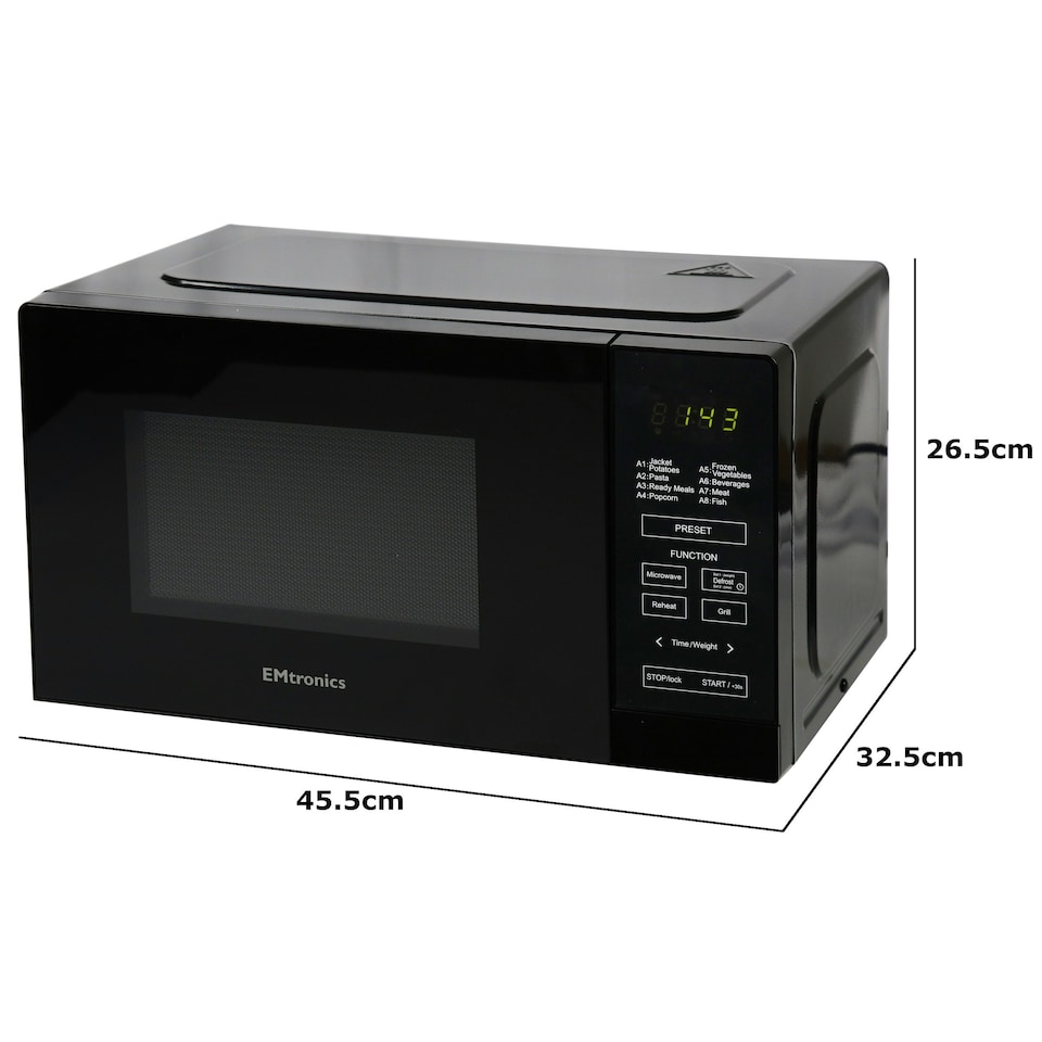 image 1 of EMtronics 20L 700W Microwave With 800W Grill - Black