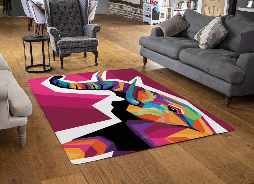 image 1 of Colorful Illustration Of Elephant Head In Wpap Style Designer Rug | Multi
