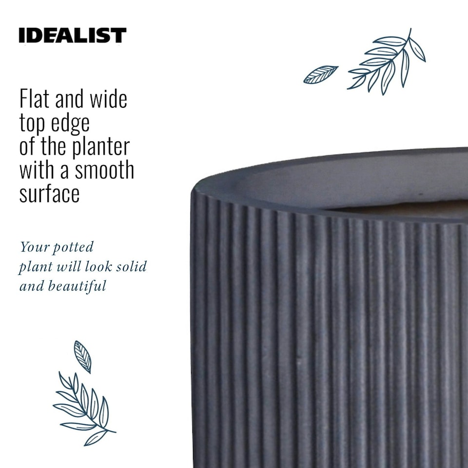 image 1 of Ribbed Black Cylinder Planter on Legs, Round Pot Plant Stand Indoor D25.5 H36 cm, 10.4 ltrs Cap.