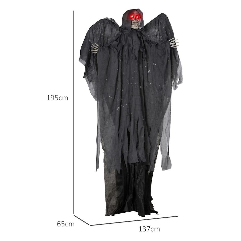 image 1 of HOMCOM Winged Grim Reaper Animatronic Prop w/ Light Up Eyes, for Haunted House