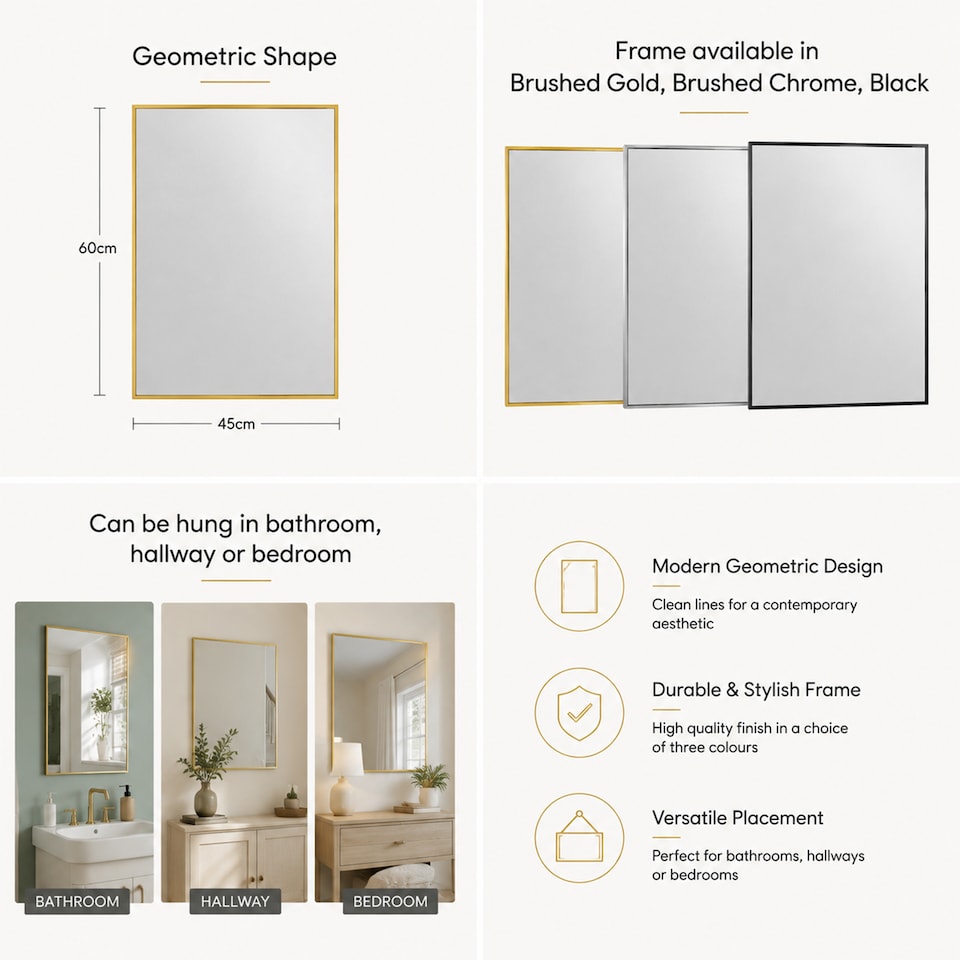 image 1 of Showerdrape Bayswarer Brushed Gold Framed Rectangular Mirror 60x45cm