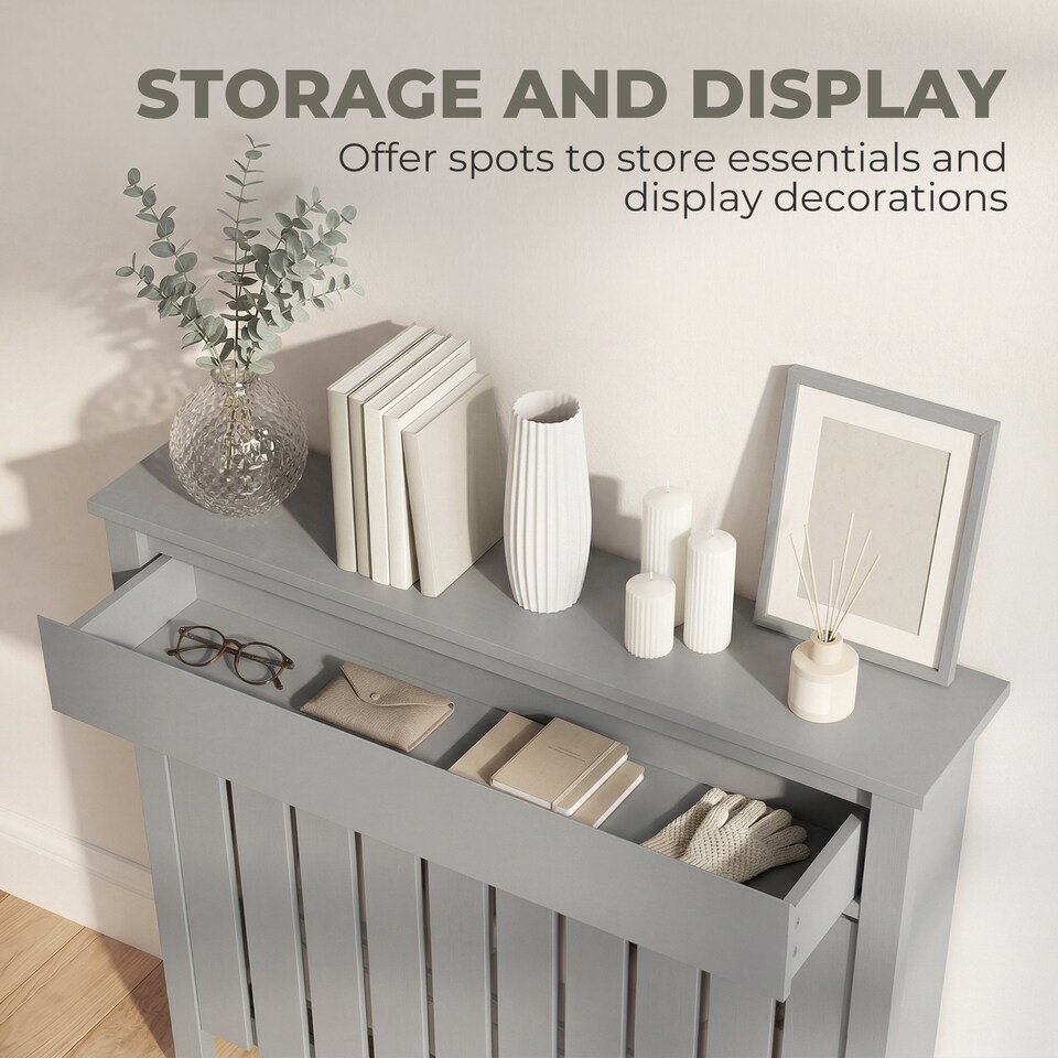 image 1 of HOMCOM Radiator Cover with Drawer and Vertical Slats Grey
