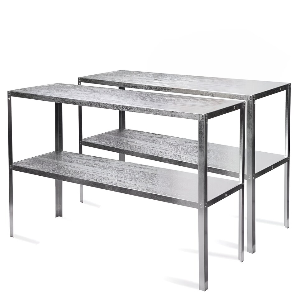 image 1 of Lacewing X2 Traditional 2 Tier Greenhouse Staging Shelf Workbench in Silver 118cm | Silver | Silver | 2