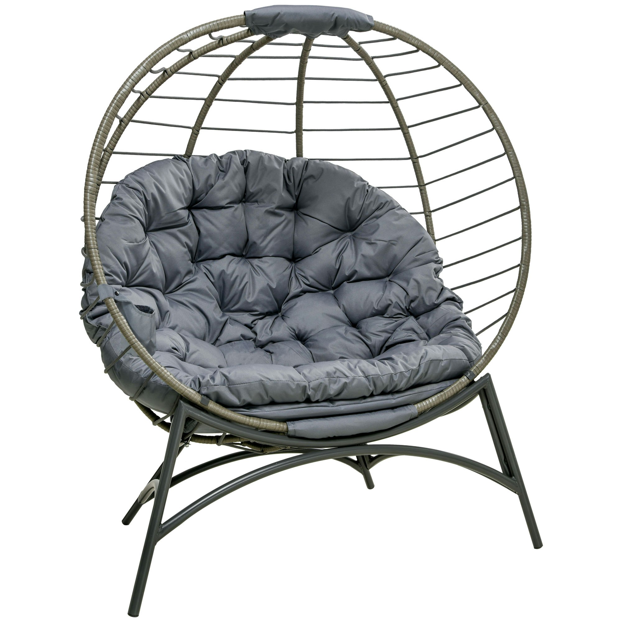 Outsunny Rattan Egg Chair Wicker Basket Chair With Bottle Holder