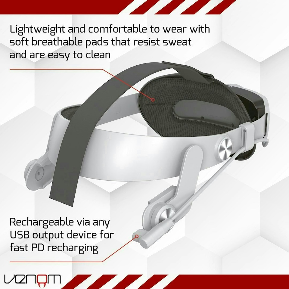 image 1 of Venom Power Strap for Meta Quest 3 - Padded Headstrap with Integrated Power Bank White | Grey