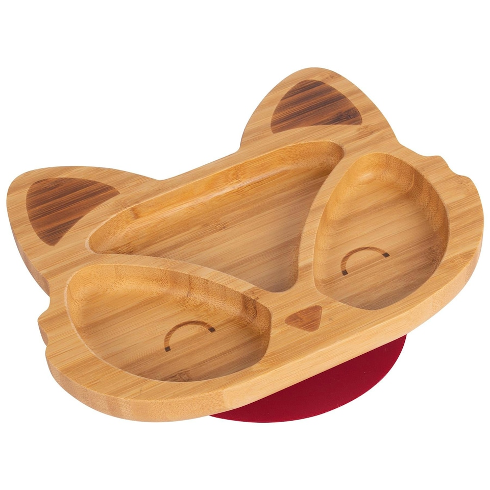 image 1 of Tiny Dining Children's Bamboo Suction Fox Plate - Red Red