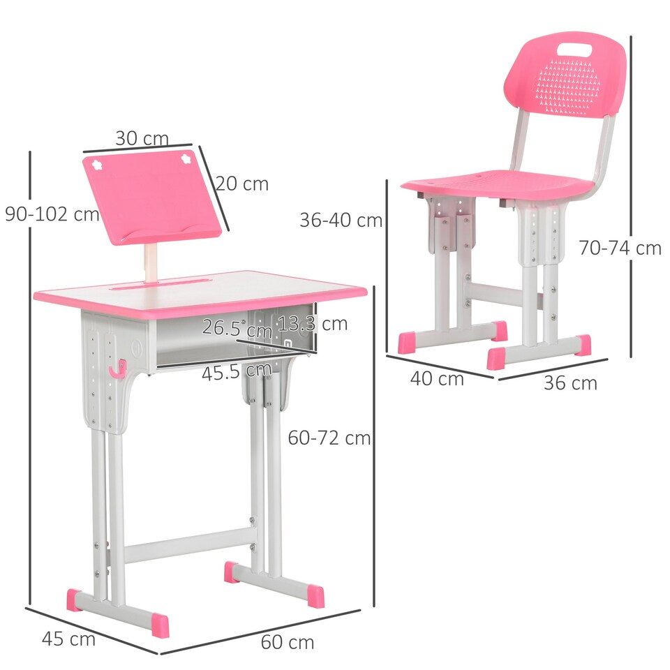 image 1 of HOMCOM Kids Desk and Chair Set Adjustable Height Study Table Set w/ Drawer 