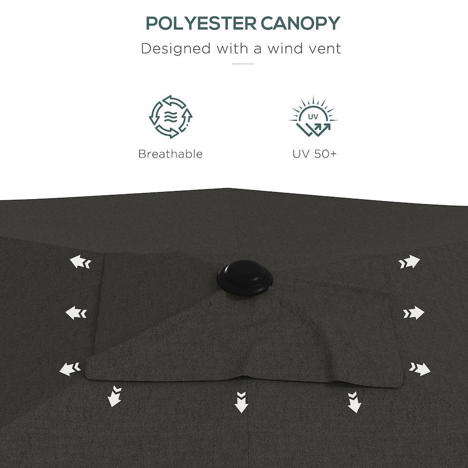 image 1 of Outsunny 2 x 3m Garden Parasol Umbrella, Rectangular Outdoor Market Umbrella Sun Shade with Crank  Push Button Tilt, 6 Ribs, Aluminium Pole, Dark Grey