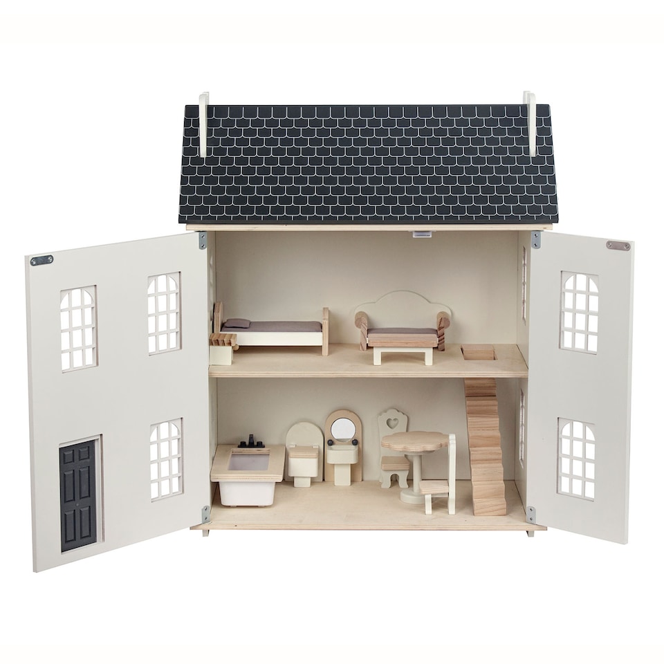 image 1 of Hooga Noble Wooden Dollhouse with Doll House Furnitures