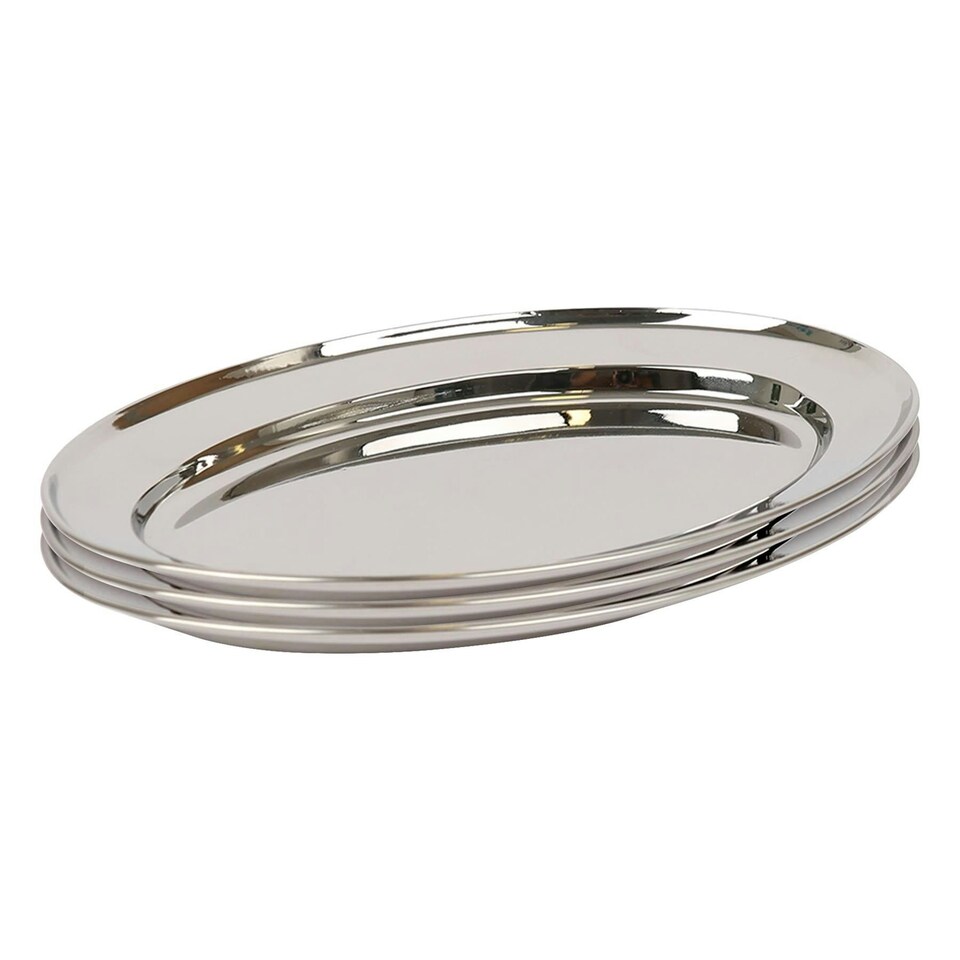 image 1 of Argon Tableware Oval Stainless Steel Serving Platters - 30cm x 20.5cm - Pack of 3