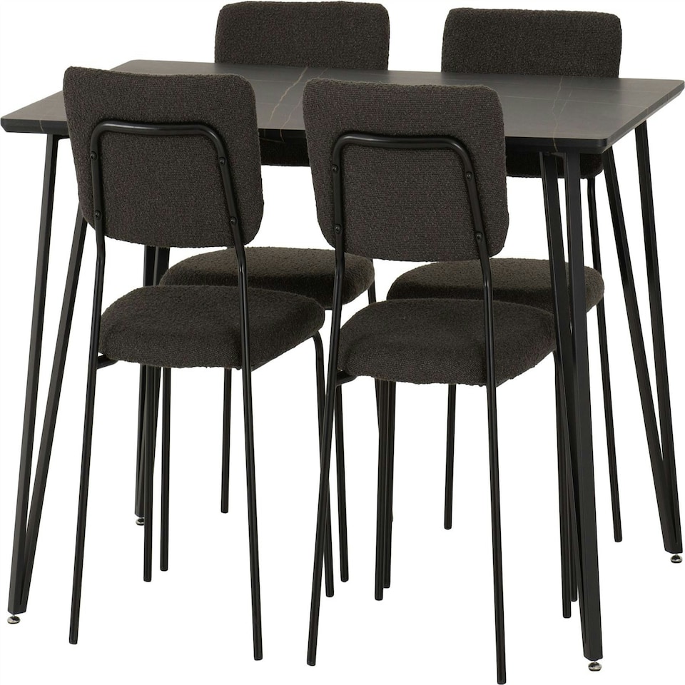 image 1 of Marlow Dining Set with Sheldon Chairs Black | Black Marble/Grey Boucle