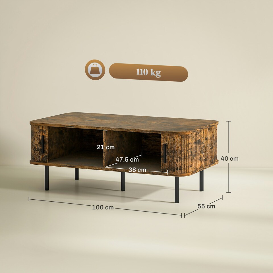 image 1 of HOMCOM Coffee Table with Storage and Sliding Doors for Living Room Brown