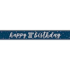 Toile de fond « Happy Birthday » – Bleu marine et argenté à paillettes pour fête d'anniversaire