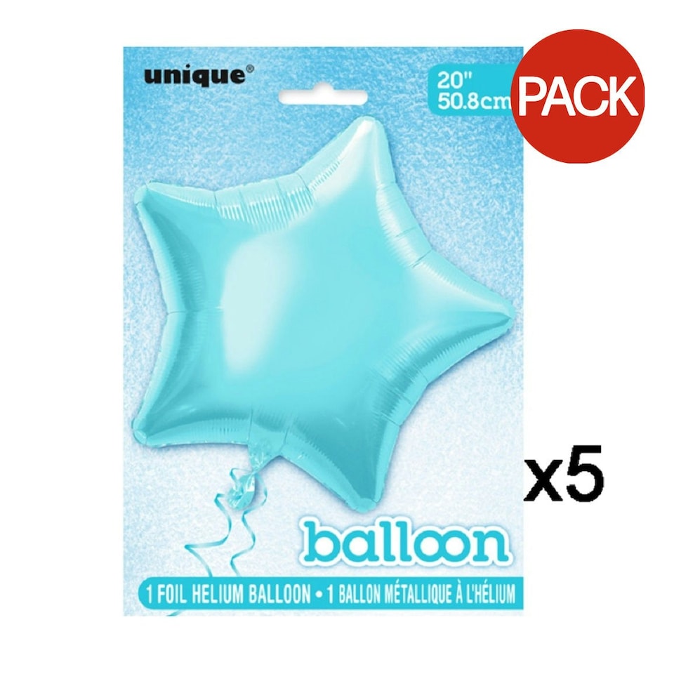 Unique Party Star Foil Balloon (Pack of 5) - Baby Blue - One Size