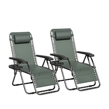 Set of 2 Zero Gravity Garden Recliner Chairs Outdoor Sun Lounger Green