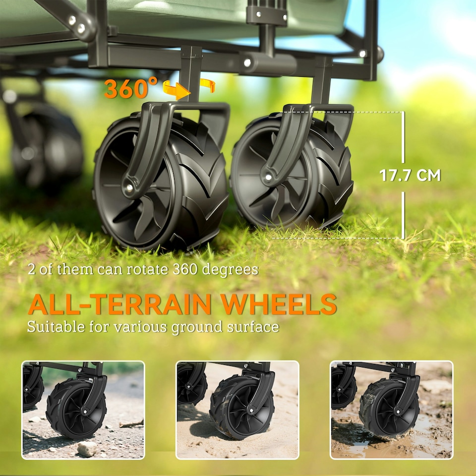 image 1 of Outsunny Outdoor Push Pull Wagon Stroller Cart w/ Canopy Top Green