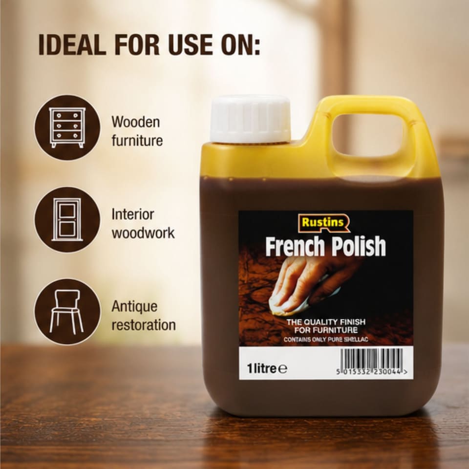 image 1 of Rustins French Polish Pure Shellac Quality Finish for Furniture 1L | Clear | 1l | 1
