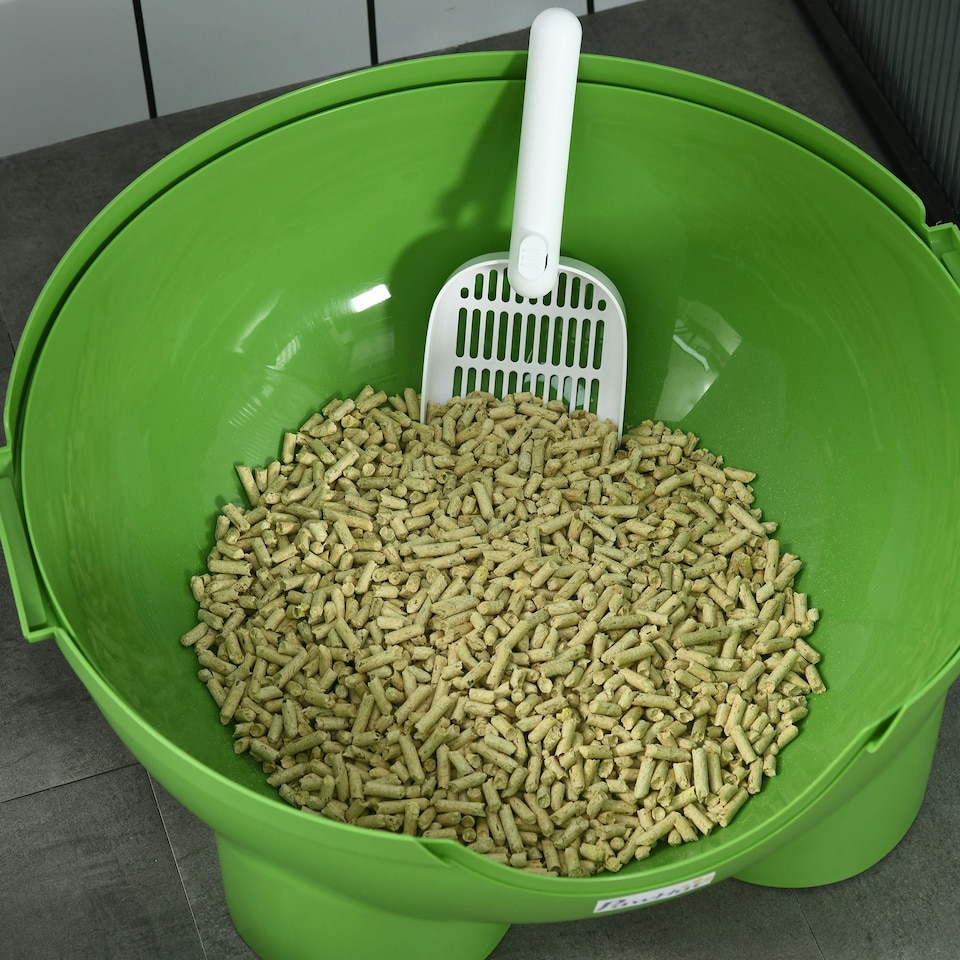 image 1 of PawHut Large Cat Litter Box w/ Scoop, Front Entrance, 53 x 51 x 48cm - Green