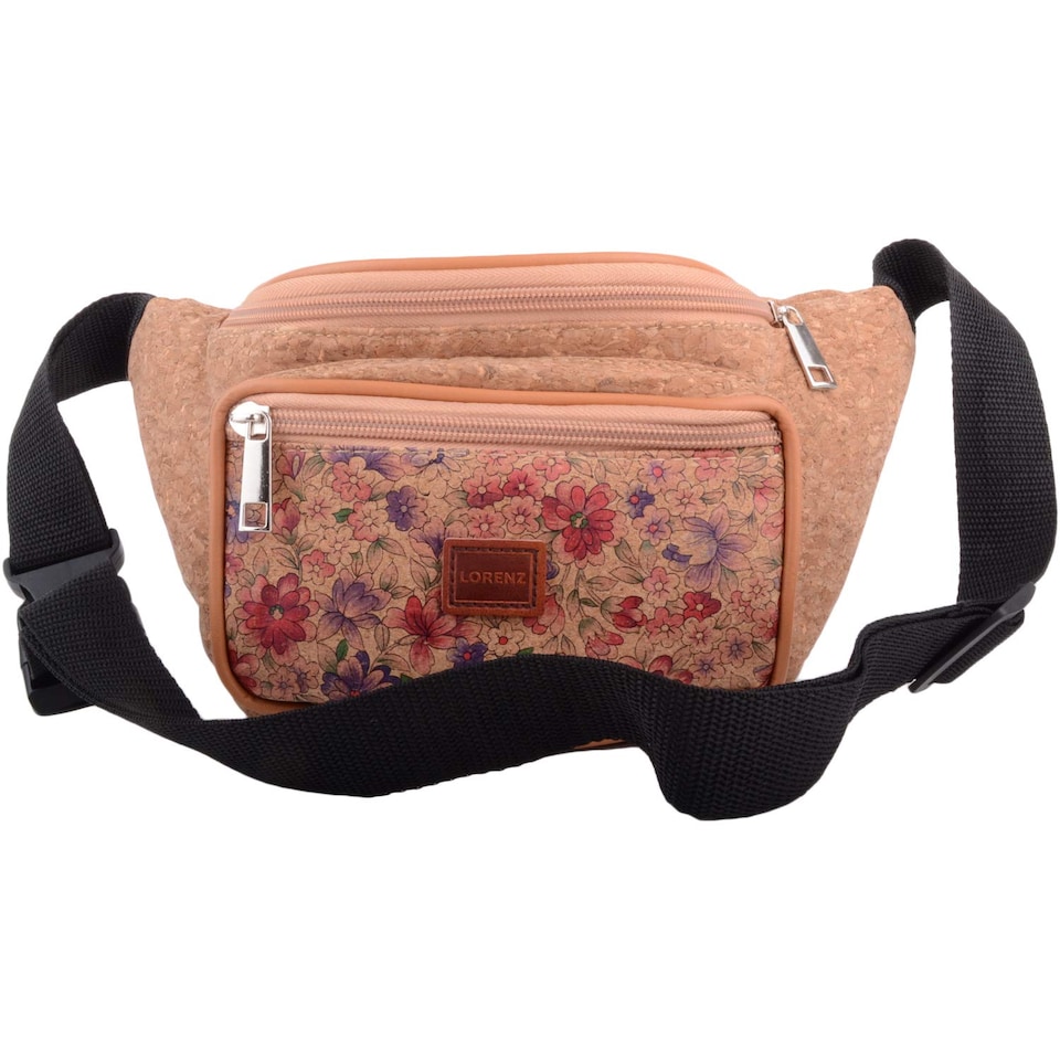 image 1 of Lorenz Womens Travel / Holiday Cork Waist Bag / Bumbag with Floral Design | Brown | Little Flowers