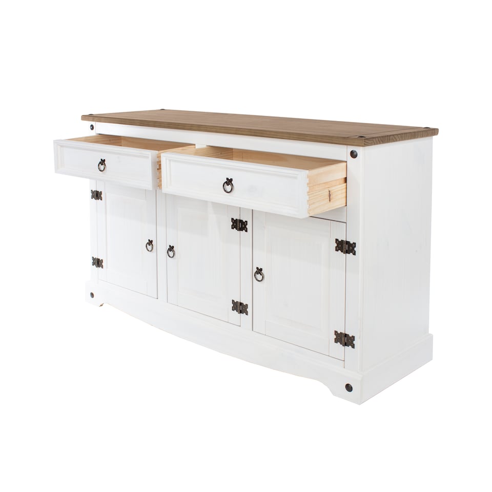 image 1 of Corona Premium Medium Sideboard - 2 Wide Drawers and 3 Doors with Adjustable Shelf in Antique, Grey or White Wax | White | White | One Size | 1