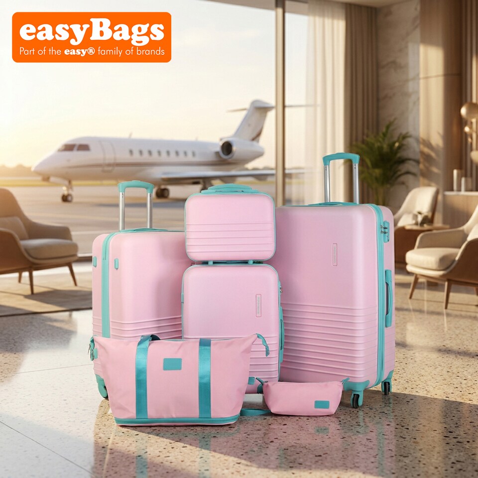 image 1 of Fergana 6 Piece ABS Hard Shell Luggage Set Lightweight Spinner Suitcases TSA Lock Travel Set Baby Pink