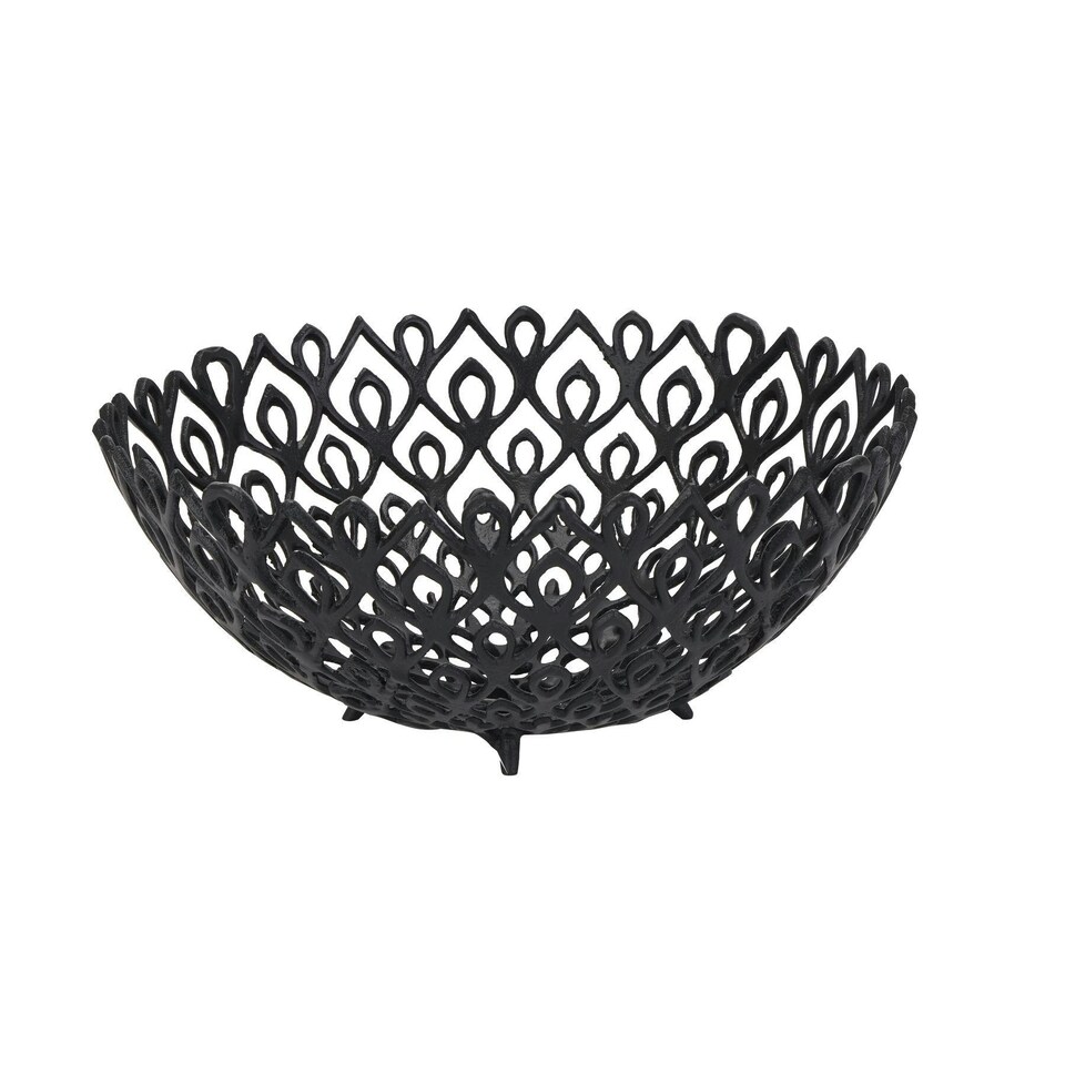 image 1 of Hill Interiors Cast Lattice Bowl - Black - 13cm x 32cm x 32cm