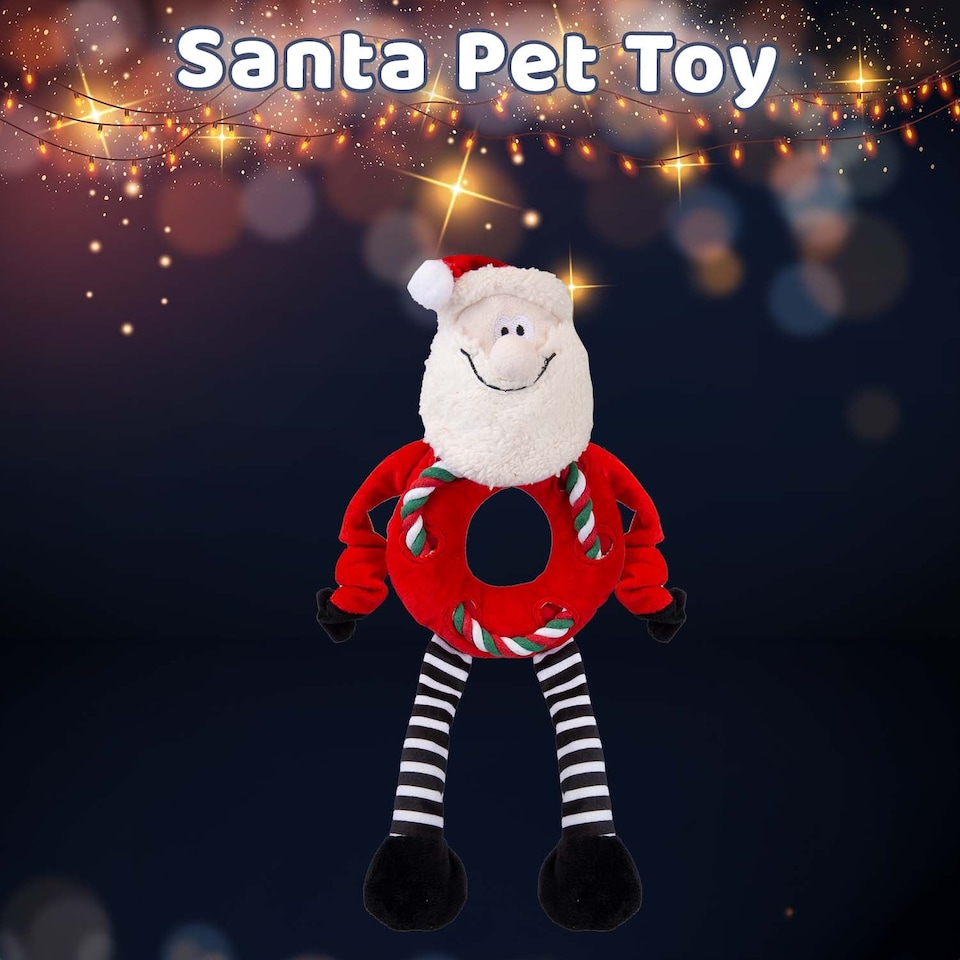image 1 of vfm-estore Christmas Santa Pet Toy 45.5cm x 20cm Red - Festive Indoor Xmas Ornament
