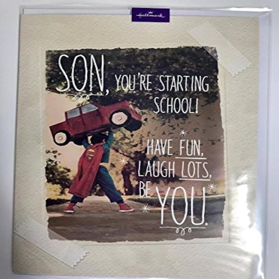 image 1 of Son You're Starting School!' Lovely Supermen Good Luck Card