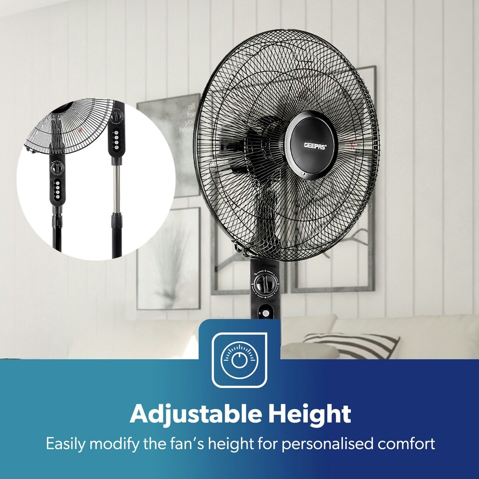 image 1 of GEEPAS 16’’ Pedestal Fan, Height Adjustable & Pivoting Fan Head, Oscillating – 60W