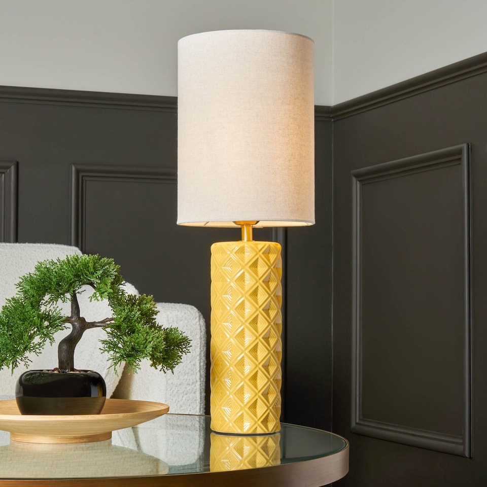 image 1 of BHS Halden Tall Ceramic Table Lamp, Yellow