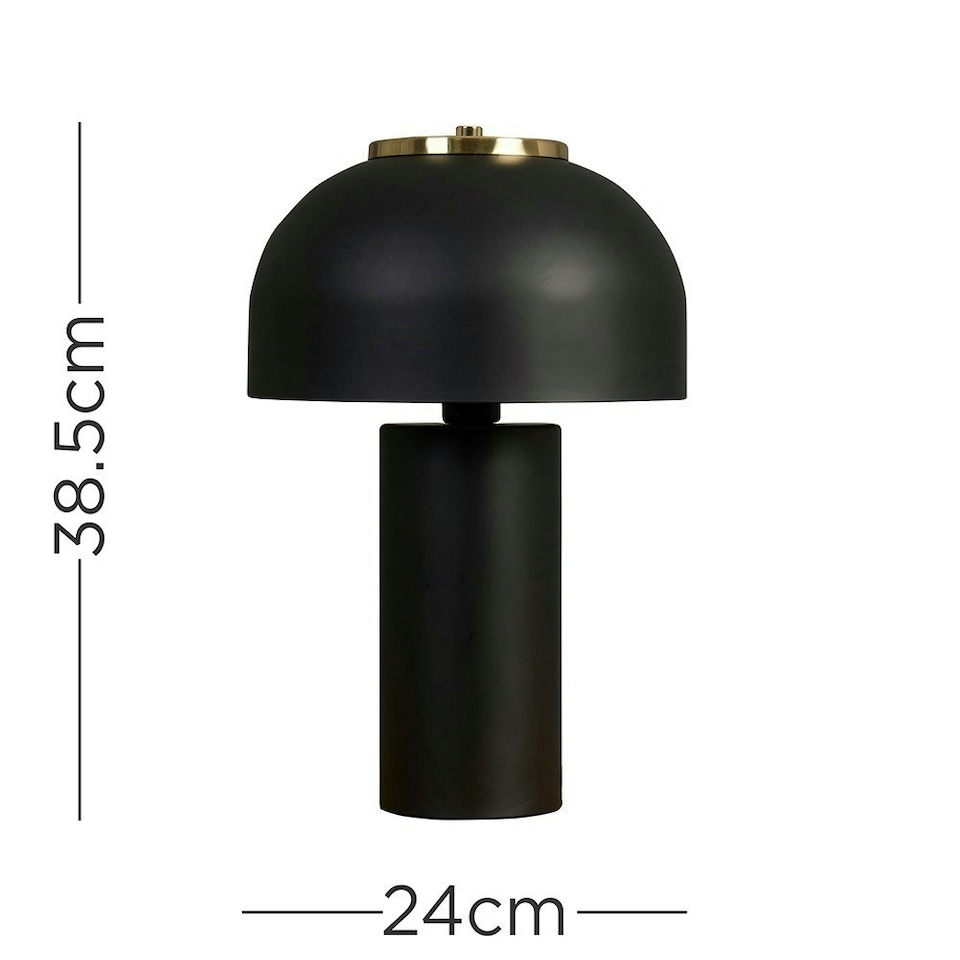image 1 of ValueLights Contemporary Matt Black And Satin Brass Cylinder Mushroom Dome Table Lamp