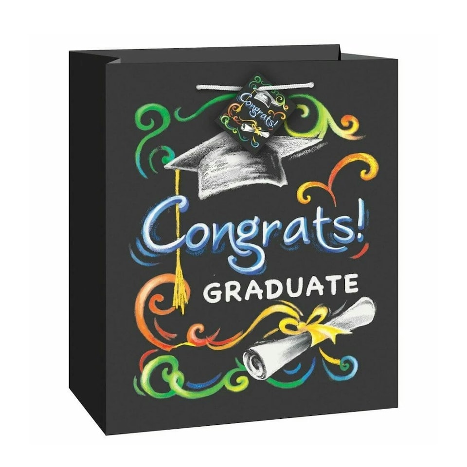 image 1 of Unique Party Congrats! Graduate Chalk Board Gift Bag - Black - M