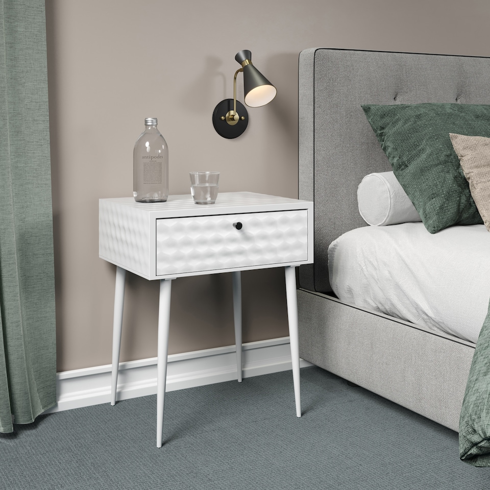 image 1 of Options Saturn 1 Drawer Metal Bedside Cabinet - Painted Finish with Metal Handle and Mid-Century Tapered Legs