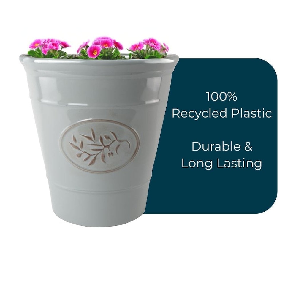 image 1 of JSH Olive Planter 75L Ceramic Look Round Plastic Flower Pot Frost & UV Resistant 30cm Round - Grey