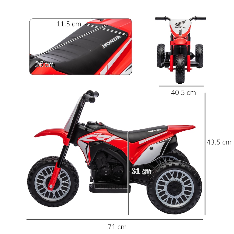image 1 of HOMCOM Honda Licensed 6V Kids Electric Motorbike, Three Wheel Ride On Motorcycle Car with Horn, Sound, for Ages 18-36 Months - Red