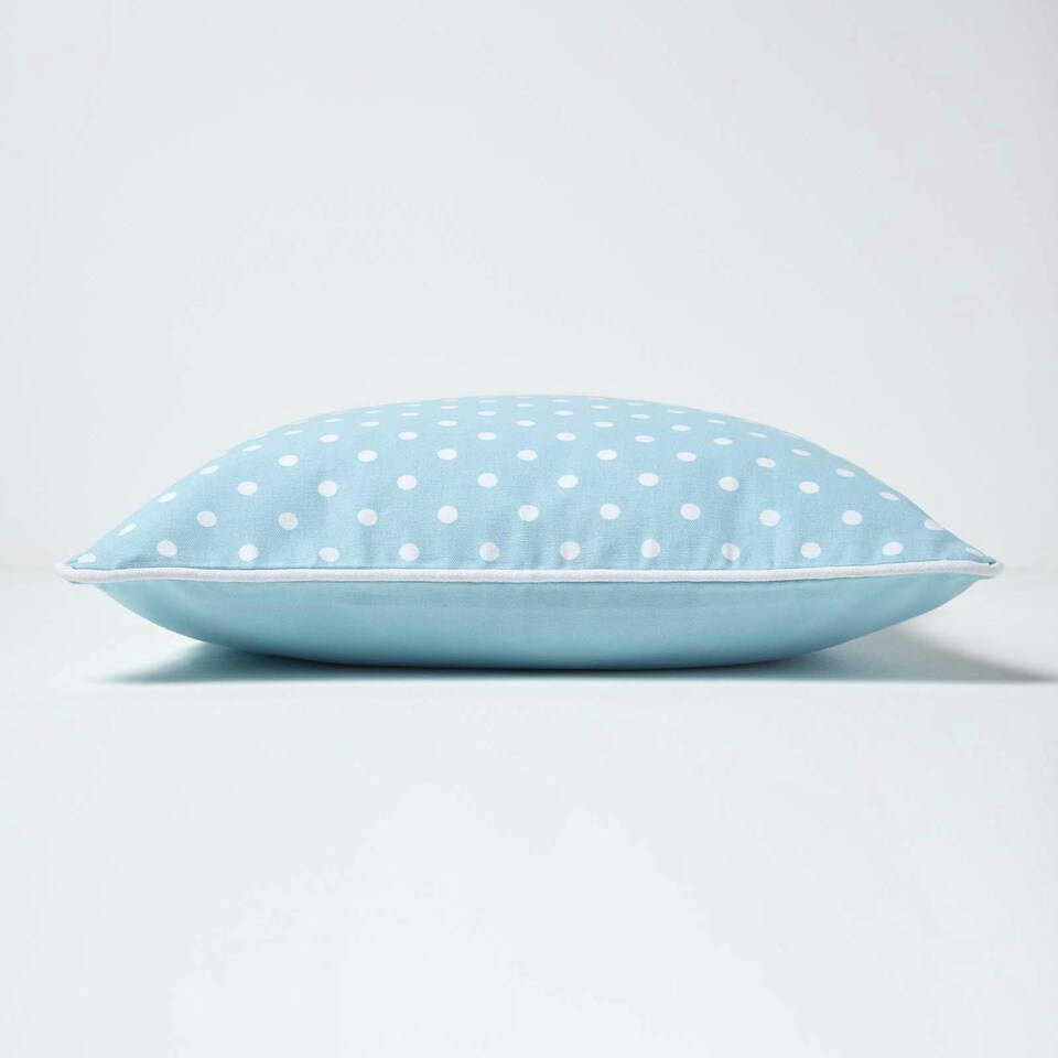 image 1 of Homescapes Cotton Blue Polka Dots Cushion Cover - 45 x 45 cm | Blue | Blue | 45 x 45 cm
