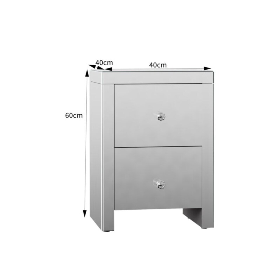 image 1 of Large 2 Drawer Mirrored Bedside Table with Crystal Handles