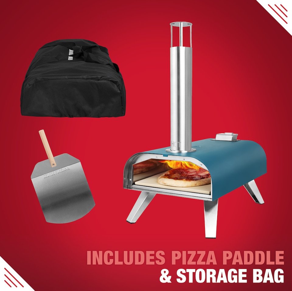 image 1 of George Foreman 12inch Teal Wood Pellet Pizza Oven with Paddle & Carry bag GFWPPO1BLPC