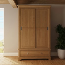 Faire 120cm Sliding Combination Wardrobe in Natural Oak with Oak Top Brown