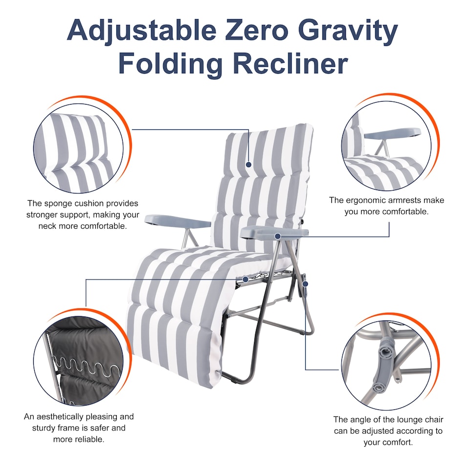image 1 of Groundlevel Garden Lounge Recliner Chair with Striped Cushion | Grey | Grey