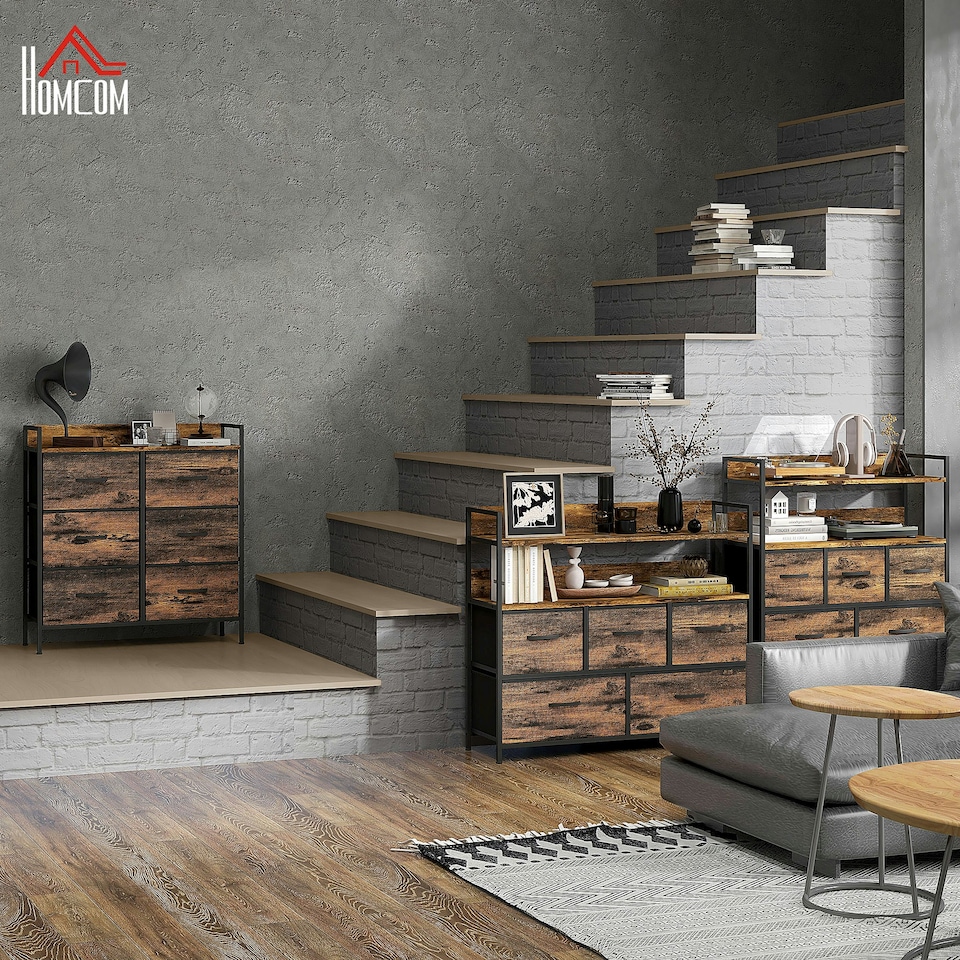 image 1 of HOMCOM Bedroom Chest of Drawers 6 Drawer Dresser w/ Shelf, Grey Wood Effect