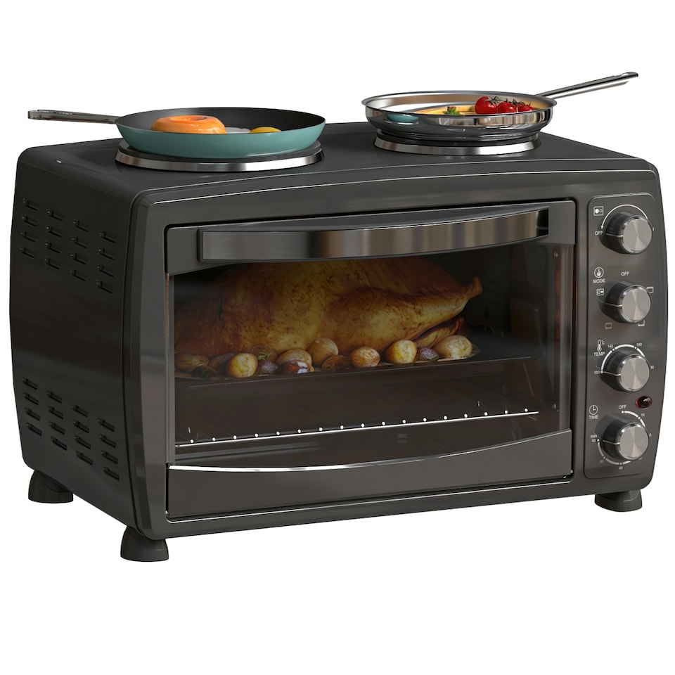 image 1 of HOMCOM 36L Countertop Toaster Oven with 2 Hot Plates, Grill, Roast, Bake