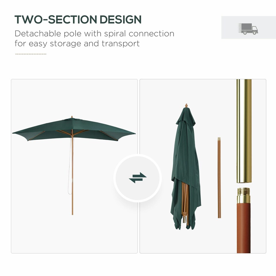 image 1 of Outsunny Wooden Garden Parasol Sun Shade Patio Umbrella Canopy Green