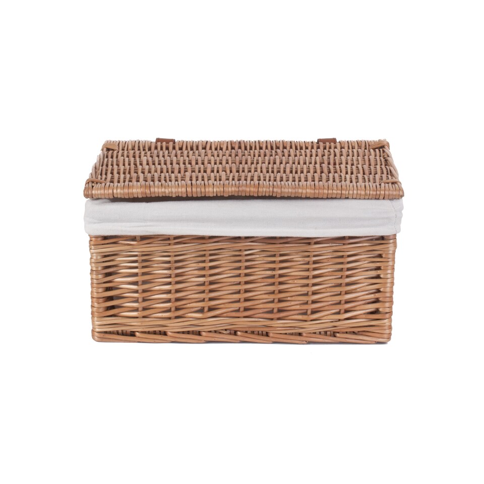 image 1 of Large Light Steamed Cotton Lined Wicker Storage Basket | Brown | Brown