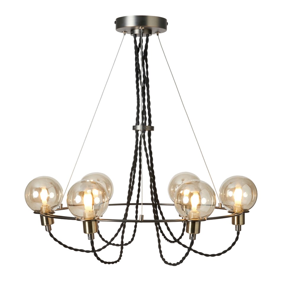 image 1 of BHS Soho 6 Light Flush Ceiling Light, Nickel | Silver | Satin Nickel | 1