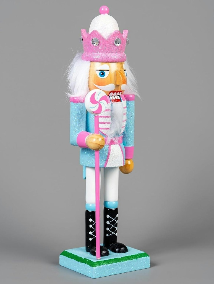 image 1 of 25cm Pink Wooden Nutcrackers Soldiers King Drummer Christmas Ornament 4pcs Set