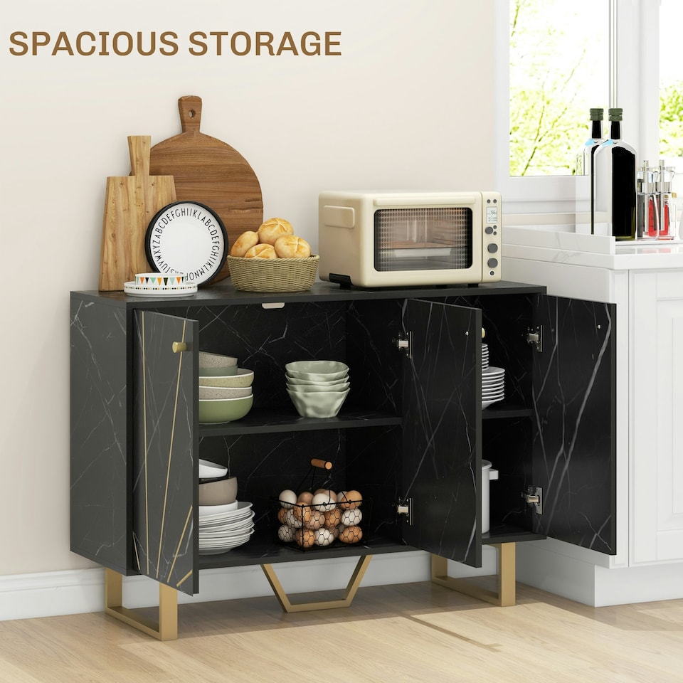 image 1 of HOMCOM Sideboard Storage Cupboard with Metal Legs for Living Room, Black Black | Gold