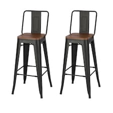 Living and Home 2-piece Metal Frame High Chair Bar Stool - Walnut